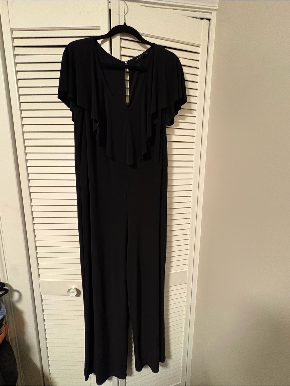 Tiana B. Black Wide-Leg Jumpsuit with Cape Overlay
